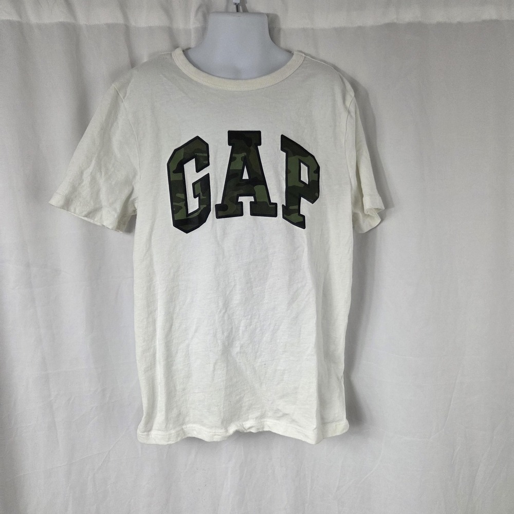Gap Kids Shirt 10-11 White Camo Logo Graphic Tagless Short Sleeve Tee Top